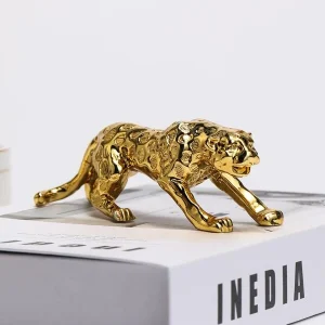 1pc Plating Polyresin Decoration Craft,Creative Leopard Design Gold Color Decoration Object For Home Gold