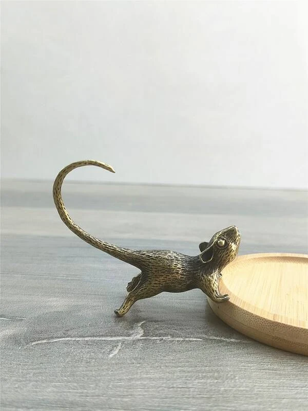 1pc Vintage Bronze-Color Fortune Rat Tea Pet Small Figurine Decor Bronze