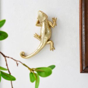 1pc ABS Wall Decoration, Creative Gold Lizard Design Hanging Decoration For Home Gold