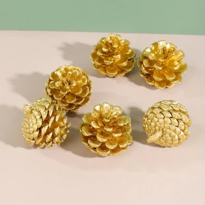 6pcs Gold Pine Cone Decorative Ornament Gold