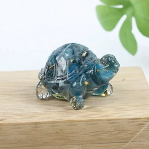 1pc Fashionable Crystal Turtle Tabletop Decoration For Home, Brings Good Luck Crystal Accessories Blue Opal + Gold Foil