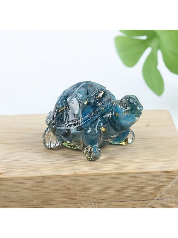 1pc Fashionable Crystal Turtle Tabletop Decoration For Home, Brings Good Luck Crystal Accessories Blue Opal + Gold Foil