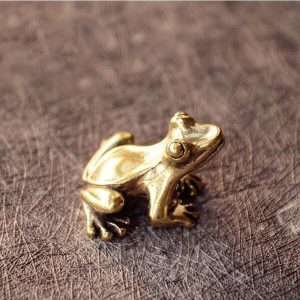 1pc,Cute Retro Copper Frog Figurine - Miniature Desktop Ornament And Tea Pet Decor Gold