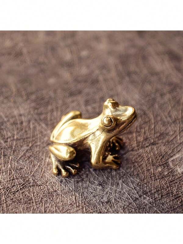 1pc,Cute Retro Copper Frog Figurine - Miniature Desktop Ornament And Tea Pet Decor Gold