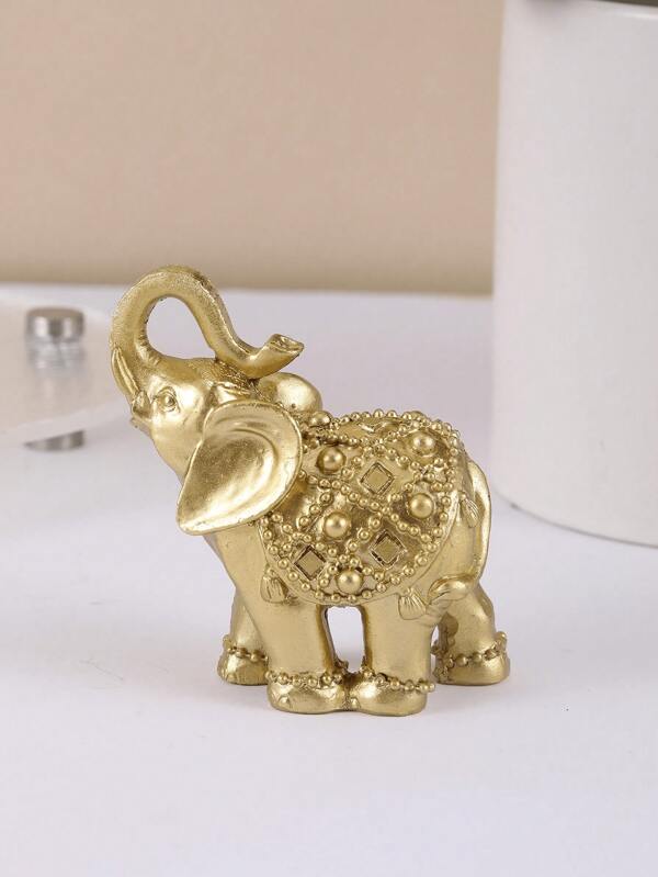 1pc Lucky Elephant Home Decoration Ornament,Cute Ornament, Home Living Room Bar Cafe Decor Ornament, Room Decor Tabletop Display Ornament Gold