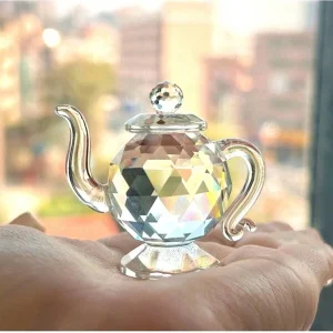 1pc Crystal Teapot Figurine, Chinese Collection Ornament, Home Office Decor, Cute Ornament, Home Living Room Bar Cafe Decor Ornament, Room Decor, Tabletop Display Ornament White