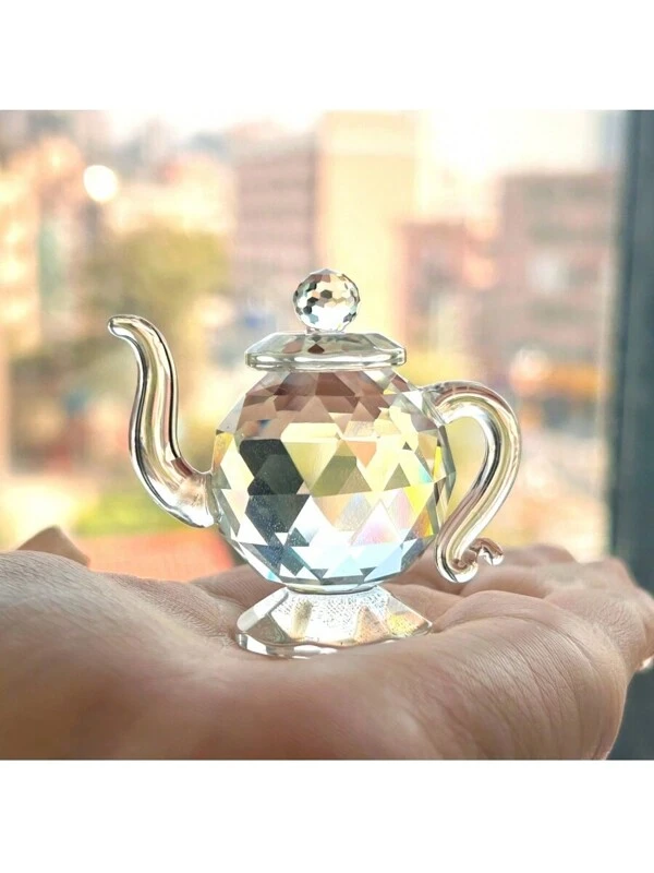 1pc Crystal Teapot Figurine, Chinese Collection Ornament, Home Office Decor, Cute Ornament, Home Living Room Bar Cafe Decor Ornament, Room Decor, Tabletop Display Ornament White