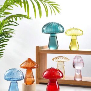 1pc Colorful Glass Mushroom Decorative Vase, Glass Material Home Decoration, Simple Solid Color Home Decorative Item, Suitable For All Seasons Multicolor