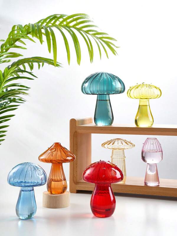 1pc Colorful Glass Mushroom Decorative Vase, Glass Material Home Decoration, Simple Solid Color Home Decorative Item, Suitable For All Seasons Multicolor