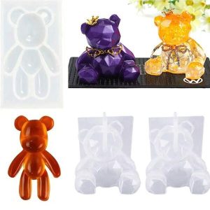 1pc Crystal Glue Epoxy Resin Bear Shaped Silicone Mold, For DIY 3D Cartoon Bear Crafts, Jewelry Display, Keychain Making, And Home Decoration Multiple Styles