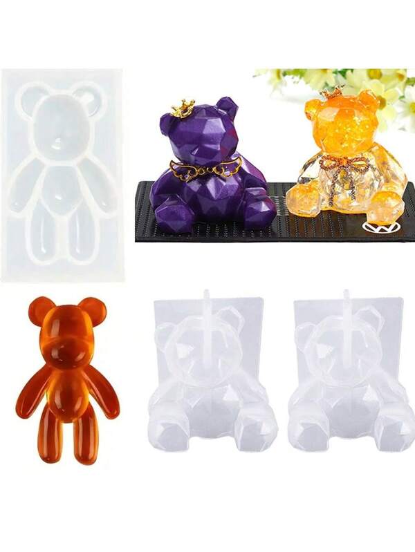 1pc Crystal Glue Epoxy Resin Bear Shaped Silicone Mold, For DIY 3D Cartoon Bear Crafts, Jewelry Display, Keychain Making, And Home Decoration Multiple Styles