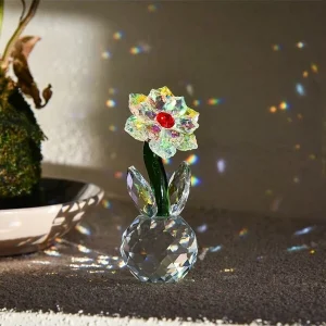 1 Piece Crystal Sunflower Figurine Table Crystal Flower Collectible Ornament Home Decoration Souvenir Gifts For Valentine's Day Wedding Gifts For Women Multicolor