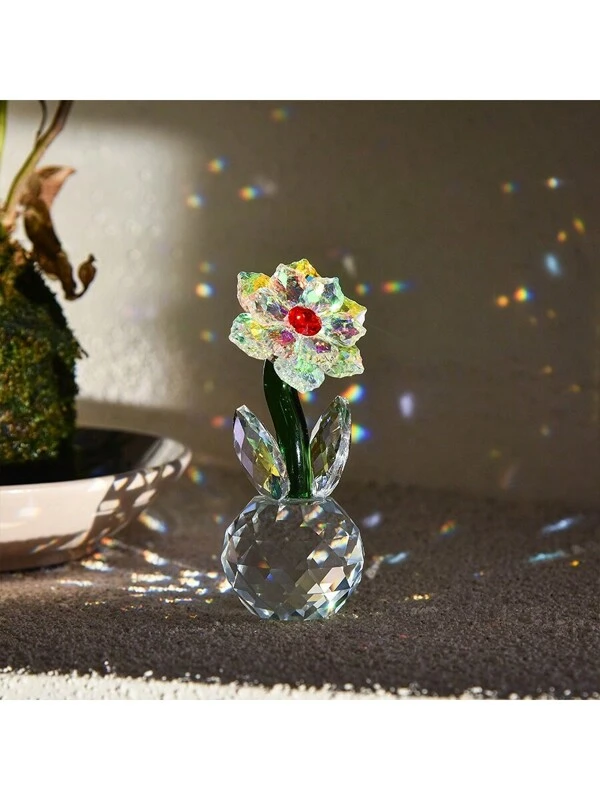 1 Piece Crystal Sunflower Figurine Table Crystal Flower Collectible Ornament Home Decoration Souvenir Gifts For Valentine's Day Wedding Gifts For Women Multicolor