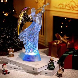 Rotating Glitter Angel Statue, Golden Angel Wings Playing Flute, Christmas Decoration Home D??cor White