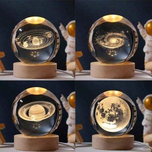 1pc 3D Patterned Crystal Ball Night Light With Solar System Saturn Moon Galaxy Designs,USB Powered Wooden LED Luminous Base, Home Decor And Room Decor Night,Suitable For Holiday Decoration, Display Cabinets, Study Desks,Back To School Or Birthday Gift For Friendsbaby Shower Family Decorations Gifts Transparent