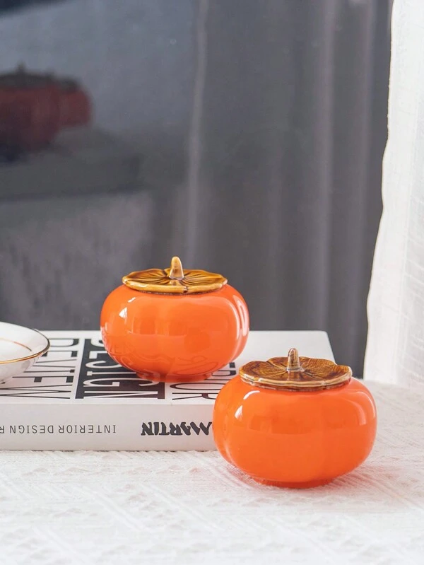 1pc Ceramic Persimmon Jar DIY Realistic Autumn Fruits To Celebrate The Harvest Friends Gift Decoration Kitchen Table Props Orange (upgraded Version)