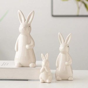 1pc White Rabbit Shaped Easter Ceramic Ornament, Suitable For Home Decoration, Office Desk, Bookshelf, TV Stand, Multiple Sizes Available White