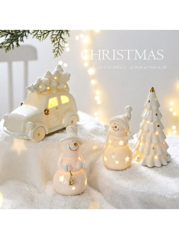 1pc Ceramic Decorative Ornament, Christmas Ball Bell Gift Box, Desktop Home Decor, Christmas Gift Mini Scene Prop, Christmas Party Atmosphere Decoration White