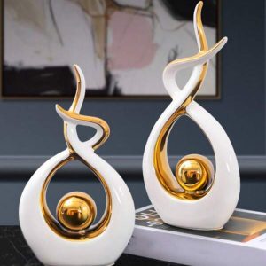 1pc Modern Abstract Ceramic Decorative Figurine, White & Gold Colored Contemporary Desktop Decoration For Home And Office, Great Creative Gift Multicolor