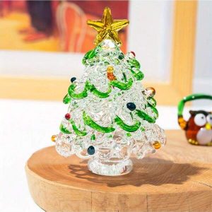 Christmas Decoration 2.59-Inch Hand-Painted Glass Christmas Tree Ornament - Unique Hand-Dyed Home Decor, Suitable For Holidays, Valentine's Day & Birthday Gifts, Battery-Free Multicolor