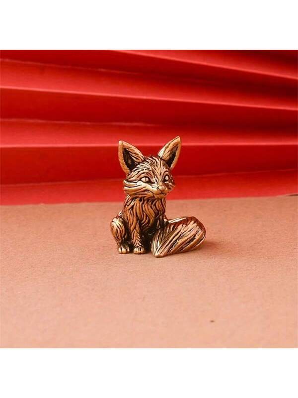 1pc Vintage Brass Fox Figurine - Elegant Desk Ornament For Office,Dining Room Living Room Bedroom Decorations ,Solid Copper Tea Pet Craft Multicolor