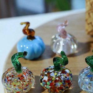 1pc Blown Glass Pumpkin Figurines Table Accent For Fall & Harvest, Mini Crystal Halloween Pumpkin Art Decorations For Home Thanksgiving Multicolor