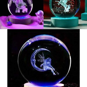 1 Unicorn, Elephant, Fairy Dream Theme 3D Laser Engraved Crystal Ball, With Wooden Colored Lamp Holder, Home Decoration, Girlfriend, Colleagues, Wife's Birthday, Valentine's Day Gifts, Night Lights, Glass Balls Multicolor