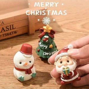 3pcs/Set Resin Christmas Figurines - Miniature Christmas Tree, Santa Claus And Snowman Family For Tabletop And Shelf Displays - Great For Home, Office And Party Holiday Decorations, Seasonal Gifts,Christmas Multicolor