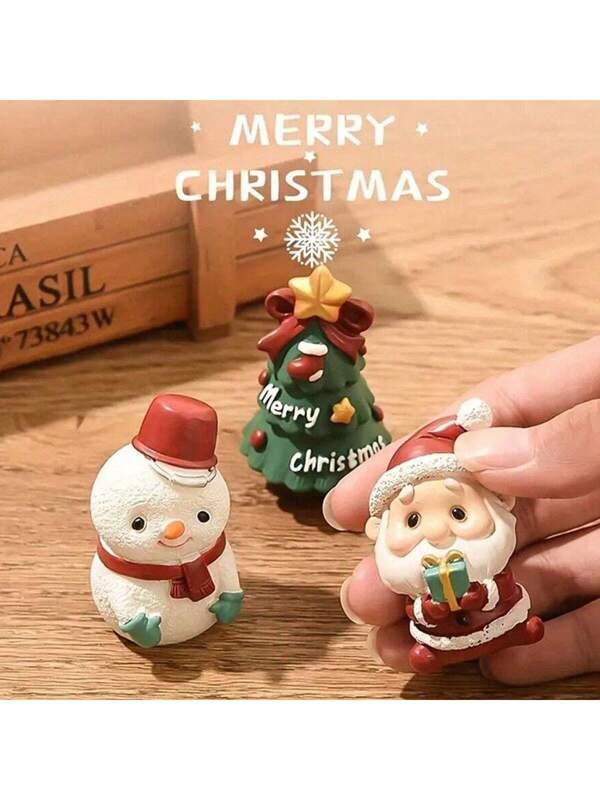 3pcs/Set Resin Christmas Figurines - Miniature Christmas Tree, Santa Claus And Snowman Family For Tabletop And Shelf Displays - Great For Home, Office And Party Holiday Decorations, Seasonal Gifts,Christmas Multicolor