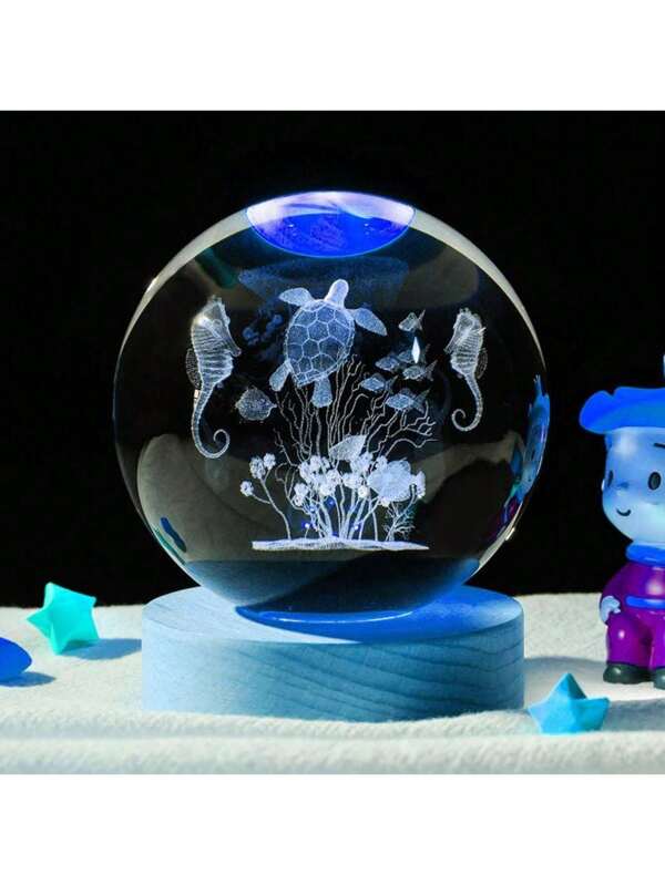 1pc 3D Turtle Seahorse, Dolphin Family, Cat Playing Ball Crystal Ball Decoration, Nightlights In Various Colors, Gifts For Mom And Dad, Gifts For Her/Him, Gifts For Girlfriend, Valentine's Day Gifts, Birthday Gifts, Living Room Office Family Room Decoration Multicolor