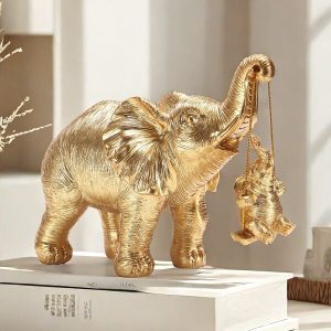 1pc Resin Elephant Crafts, Creative Artwork Mother And Child Elephant Swing Home Decoration For Living Room Tv Cabinet Table Display Gift Multicolor