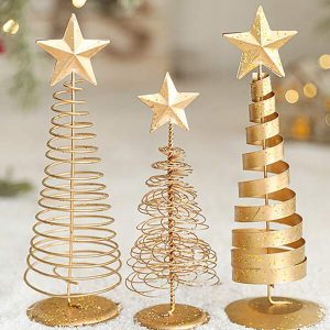 1pc Iron Mini Christmas Tree,Creative Mini Christmas Decorations,Gold Desktop Christmas Tree Decorations For Christmas Party Supplies Gold