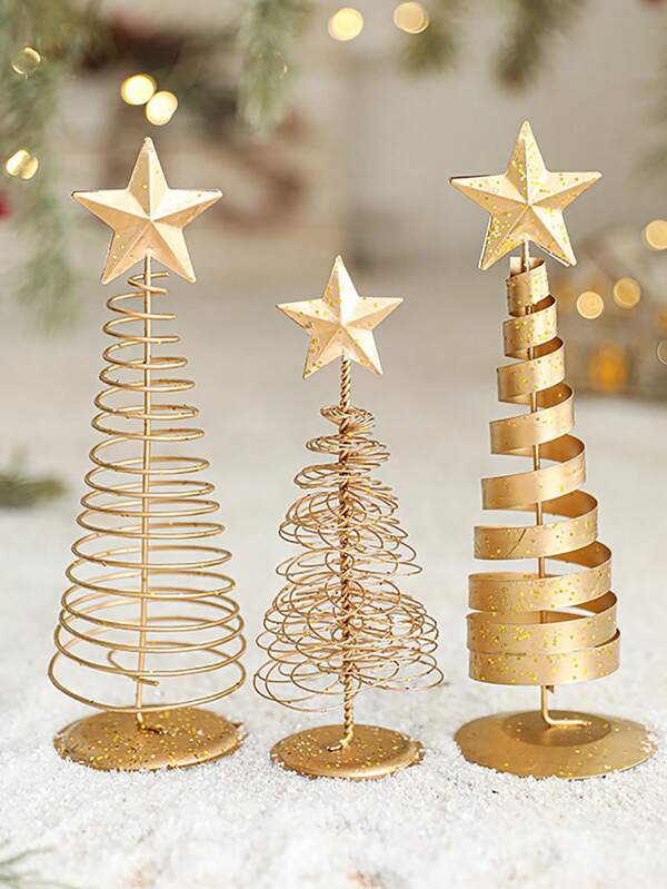 1pc Iron Mini Christmas Tree,Creative Mini Christmas Decorations,Gold Desktop Christmas Tree Decorations For Christmas Party Supplies Gold