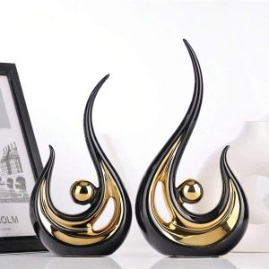 2 PCS Black Ceramic Decor,Black And Gold Decor For Bedroom,Home Decor Modern Abstract Art Ceramic Statue For Living Room Office Dining Room,Black And Gold Centerpiece Table Decorations For Dining Room Multicolor