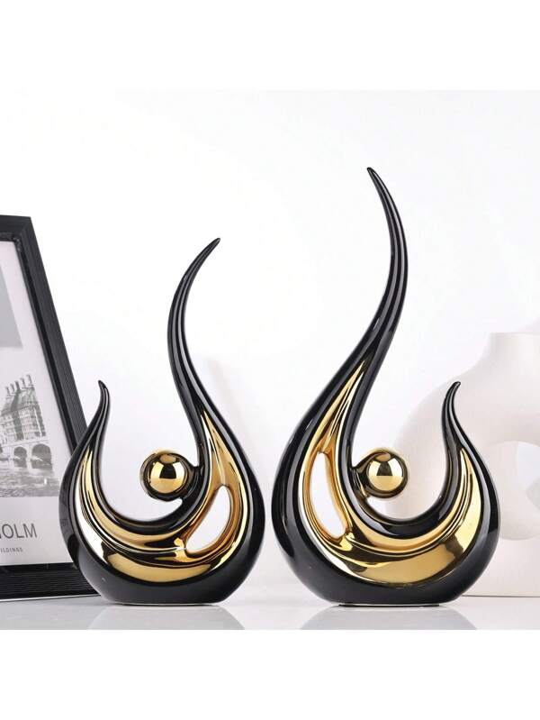 2 PCS Black Ceramic Decor,Black And Gold Decor For Bedroom,Home Decor Modern Abstract Art Ceramic Statue For Living Room Office Dining Room,Black And Gold Centerpiece Table Decorations For Dining Room Multicolor